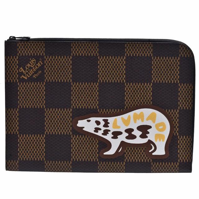 【Louis Vuitton 路易威登】N60390 NIGO限量聯名POCHETTE JOUR GM Damier帆布北極熊印花手拿包