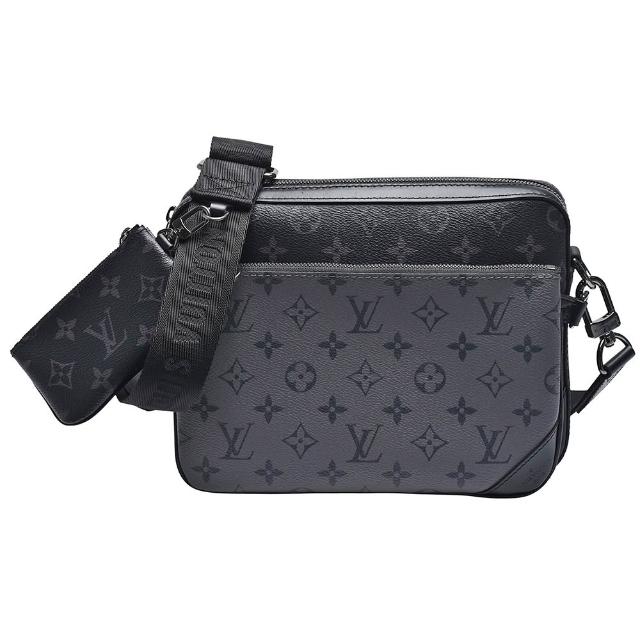 【Louis Vuitton 路易威登】M69443 TRIO系列經典Eclipse帆布印花組合拉鍊信差袋(灰色)