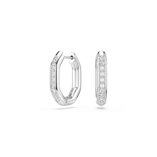 【SWAROVSKI 施華洛世奇】Dextera 大圈耳環 八邊形 圓形切割 白色 鍍白金色