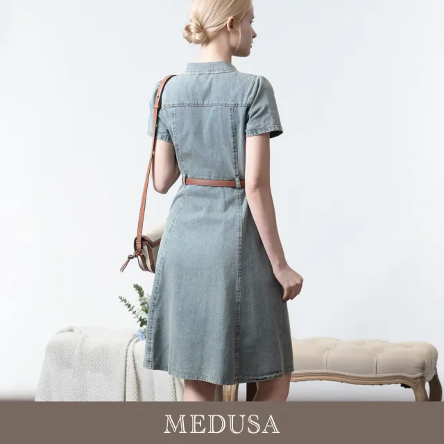 【MEDUSA 曼度莎】現貨-愛心排釦牛仔洋裝（送皮帶）（M-XL）｜女牛仔洋裝 休閒洋裝 收腰顯瘦(601-94706)