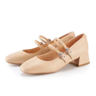 【ORIN】氣質雙帶真皮中跟瑪莉珍鞋(裸色)