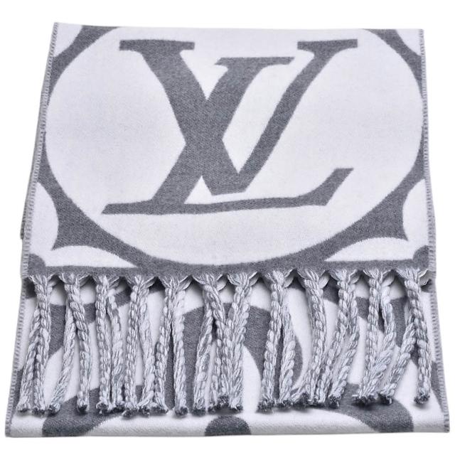 【Louis Vuitton 路易威登】M92857 Medallion系列Monogram織花羊毛流蘇圍巾(淺灰色)