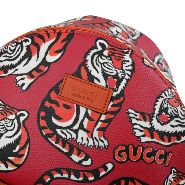 【GUCCI 古馳】Kids 限定款老虎插畫輕便淑女包旅用包後背包(紅/橘)