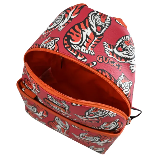 【GUCCI 古馳】Kids 限定款老虎插畫輕便淑女包旅用包後背包(紅/橘)