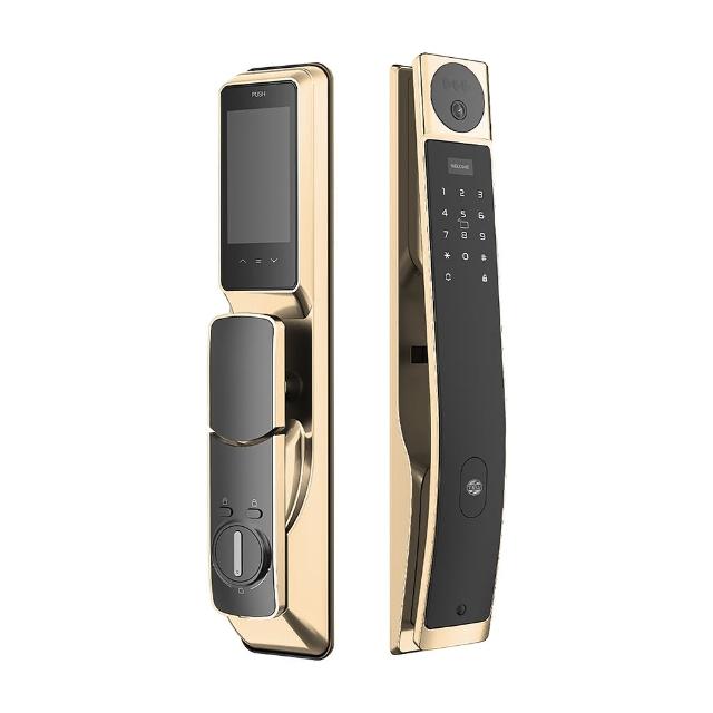 【TEW 台熱牌】V1 人臉/指靜脈 智能7合1推拉式電子鎖 香檳金(密碼│卡片│鑰匙│APP遠端開門/含基本安裝)