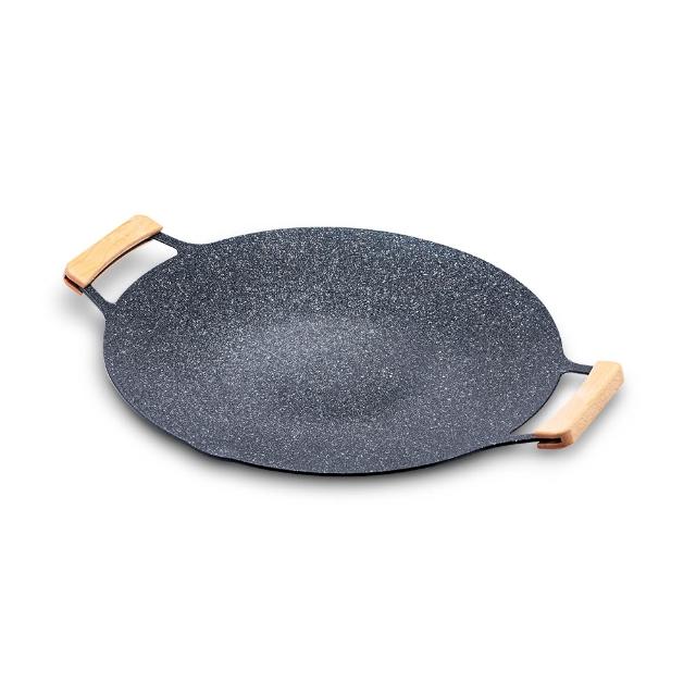 【CookPower 鍋寶】韓式不沾燒烤盤38cm+贈櫸木手柄+收納袋(IH爐可用鍋)