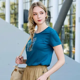 【ATUNAS 歐都納】女款再生循環回收ATUNAS-TEX短袖T恤(A2TS2532WC孔雀藍/防曬抗UV/休閒/吸濕排汗透氣)