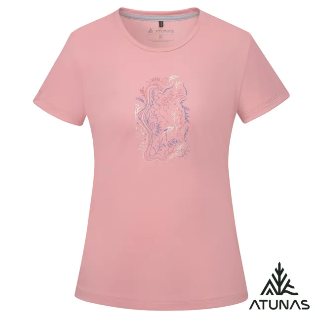 【ATUNAS 歐都納】女款再生循環回收ATUNAS-TEX短袖T恤(A2TS2532WC玫瑰粉/防曬抗UV/休閒/吸濕排汗透氣)