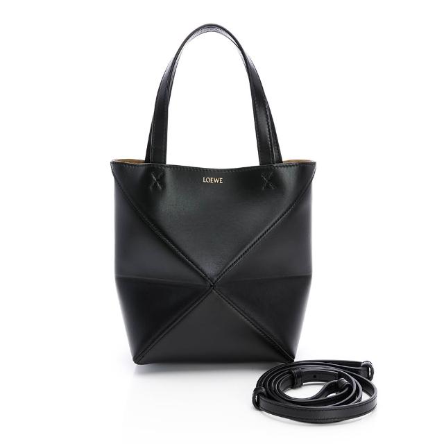【LOEWE 羅威】Mini Puzzle Fold折疊托特包(黑/亮面小牛皮)