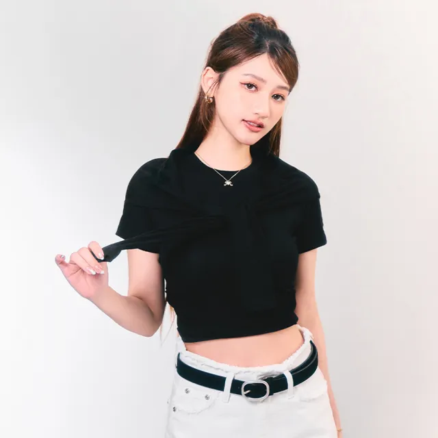 【MAJOR MADE】柔軟刺繡假兩件披肩短T(女裝短袖/刺繡上衣/披肩短T)
