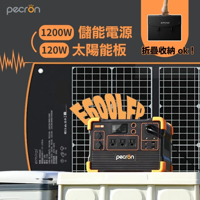 【Pecron】儲能電站E600LFP性能小鋼炮1200W+120W太陽能板組(露營儲能入門首選/安全耐用磷酸鐵鋰)