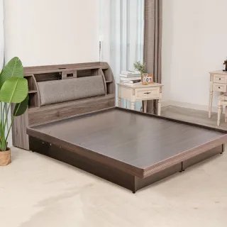 【KIKY】皓鑭-附插座靠枕雙人5尺二件床組(床頭箱+掀床底)