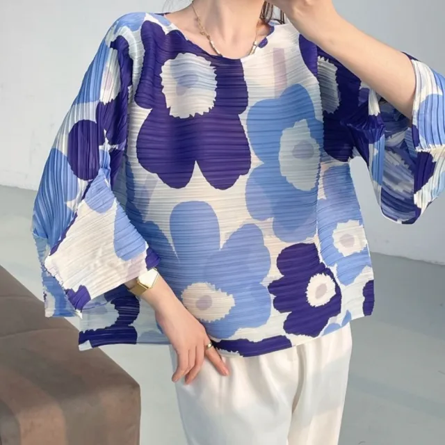 【巴黎精品】現貨+預購 三宅風皺褶衣服褶皺上衣高級摺衣彈力女裝顯瘦折衣大碼(七分袖寬鬆T恤2色a1jb10)