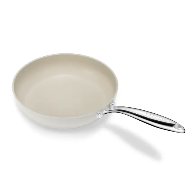 【Velosan 溫侖山】鵝卵石鑄鋁煎鍋26cm 附蓋-白色(適用電磁爐、瓦斯爐、IH爐等多種爐具)