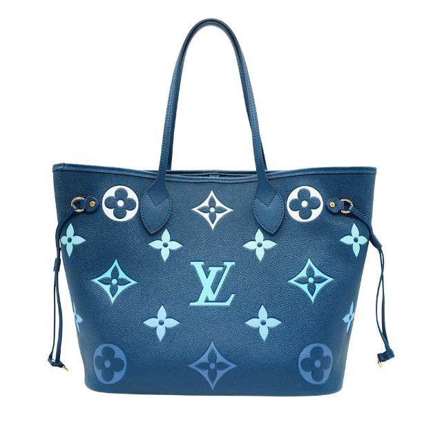 【Louis Vuitton 路易威登】展示品 Neverfull 壓紋牛皮漸層手提托特包-中(M46514-漸層藍)
