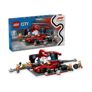 【LEGO 樂高】城市系列 60443 F1維修站、維修人員和 Ferrari 汽車(Formula1 法拉利 賽車玩具 兒童玩具)