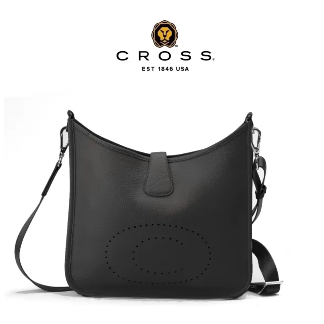【CROSS】頂級小牛皮荔枝紋鏤空洞洞C LOGO側肩包 艾芙琳系列(黑色)