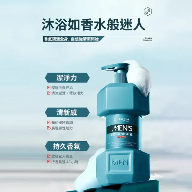 【iBloom】BIOAOUA男士清爽沐浴露500ml-3入組(海洋/古龍/控油/保濕/涼感潔淨)