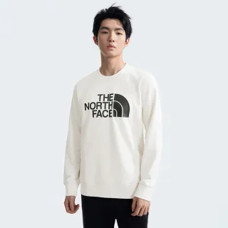 【The North Face】北面男款米白色品牌LOGO印花長袖大學T｜8AT7QLI