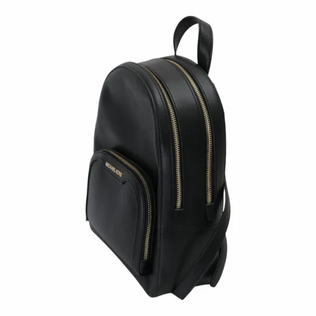 【Michael Kors】金字logo皮革雙拉鍊弧型後背包(黑/中)