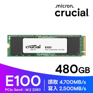 【Crucial 美光】E100 480GB PCIe Gen4 M.2 SSD 固態硬碟(讀 5000M/寫4500M)