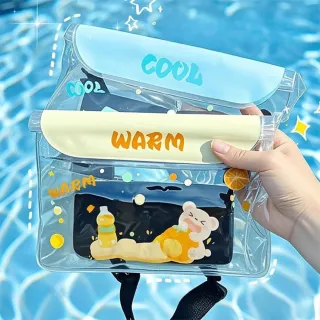 【Dagebeno荷生活】可愛圖案可調掛繩手機防水腰包 密封防塵可觸控手機防水腰包(1入)