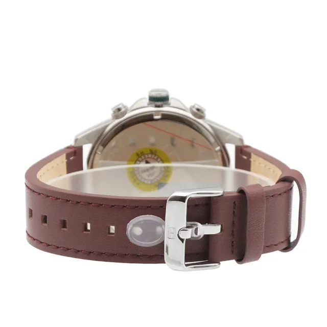 【TOMMY HILFIGER】綠面 銀框 三眼日期顯示 紅棕色皮革錶帶 46mm 男錶 石英錶 雙11(1792064)