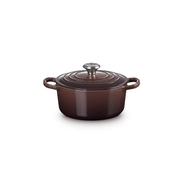 【Le Creuset】典藏琺瑯鑄鐵鍋圓鍋18cm(巧克力棕-鋼頭-內鍋白)