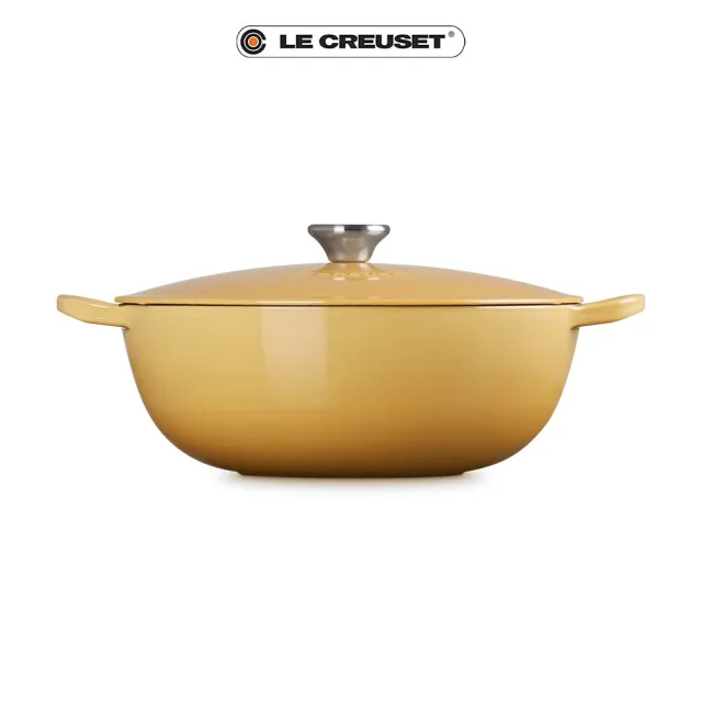 【Le Creuset】琺瑯鑄鐵鍋媽咪鍋 26cm(溫桲黃-鋼頭-內鍋黑)