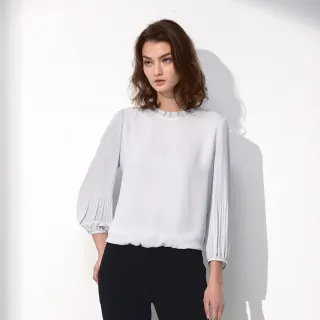 【Master Max】花苞領袖子細褶素面雪紡上衣(8327055)