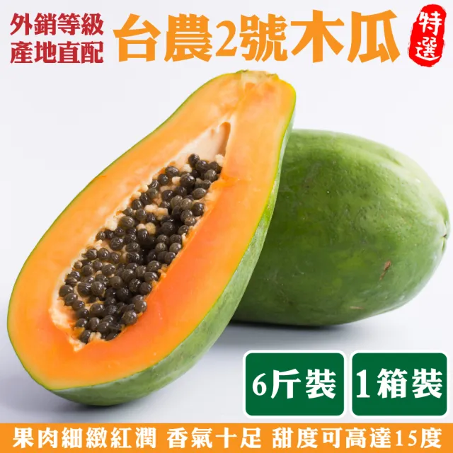 【WANG 蔬果】台農2號木瓜6斤x1箱(5-9顆/箱 果農直配/外銷等級)