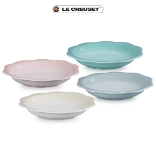 【Le Creuset】瓷器蕾絲花語系列深圓盤 24cm(蛋白霜/貝殼粉)