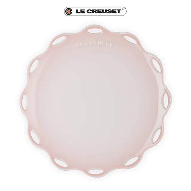 【Le Creuset】瓷器蕾絲花語系列圓盤 25cm(蛋白霜/銀灰藍/悠然綠/貝殼粉 4色選1)