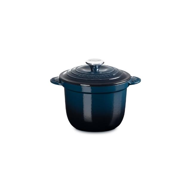 【Le Creuset】萬用窈窕鑄鐵鍋 18(夜謐藍-霓彩頭-內鍋黑)