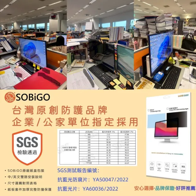 【SOBiGO!】抗藍光防窺片 23吋至24吋(內框有6種尺寸)