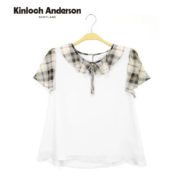 【Kinloch Anderson】甜美荷葉領格紋雪紡上衣(KA1285101 白色)