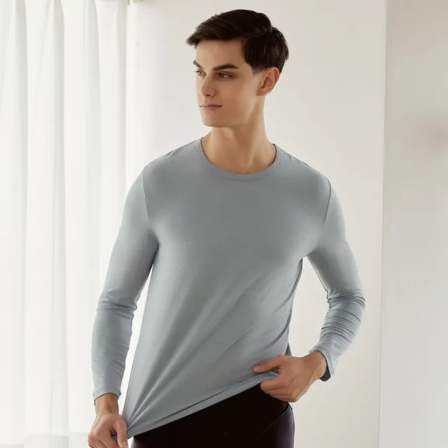 【EASY SHOP】iONNO-石墨烯科技保暖衣-深層循環保暖蓄溫男長袖上衣-發熱衣(藍天灰)