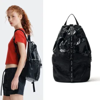 【MATIN KIM】官方旗艦 LOGO織帶亮面尼龍後背包(黑色)