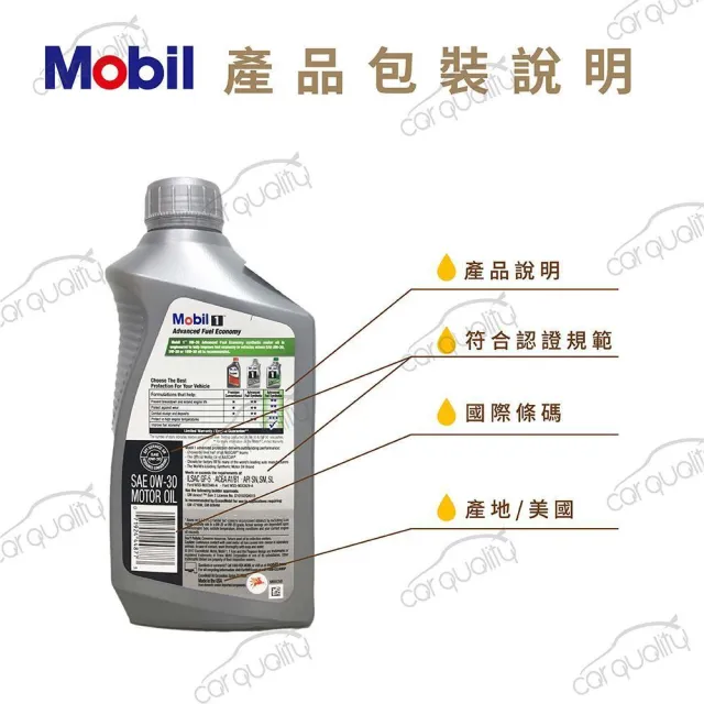 【MOBIL 美孚】美孚_機油1號 AFE 0W30 ECO 946ml整箱6入(車麗屋)