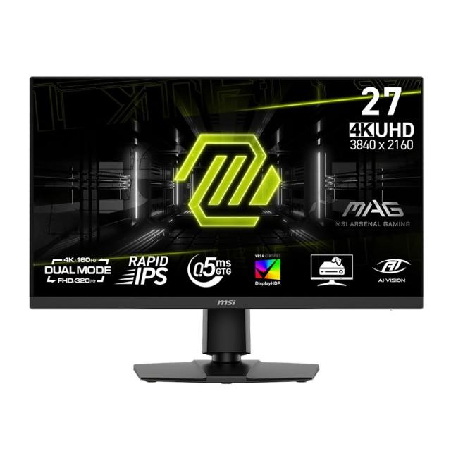 【MSI 微星】MAG 272URDF E16 27型 IPS 4K 160Hz/FHD 320Hz電競螢幕(0.5ms/Dual Mode/雙模式)