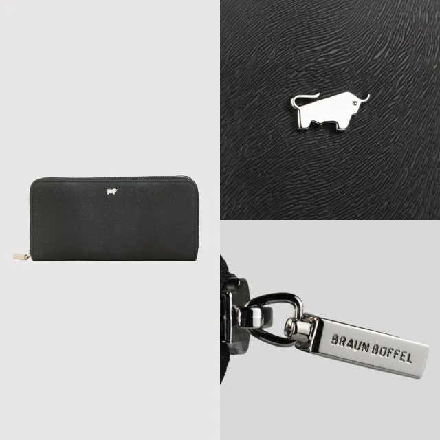 【BRAUN BUFFEL 德國小金牛】凱瓦 13卡拉鍊長夾-黑色(BF860-602-BK) 錢包送禮推薦