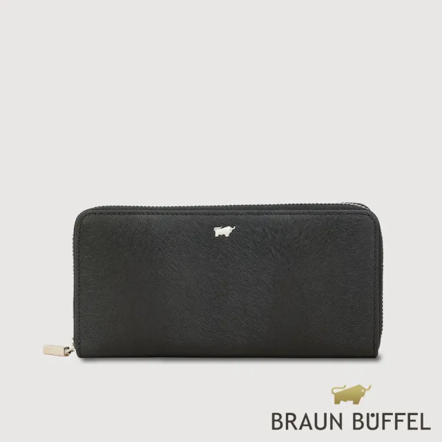 【BRAUN BUFFEL 德國小金牛】凱瓦 13卡拉鍊長夾-黑色(BF860-602-BK) 錢包送禮推薦