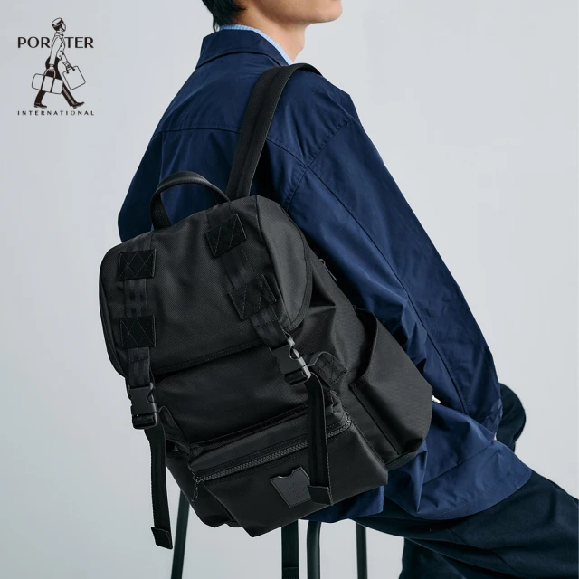 【PORTER INTERNATIONAL】經典復古LUXY後背包(黑)
