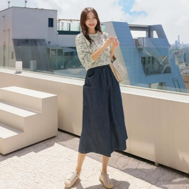 【baibeauty 白鳥麗子】可愛花朵彈性針織圓領長袖上衣(韓國製)
