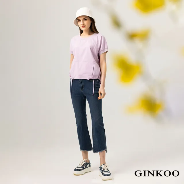 【GINKOO 俊克】剪接抽繩圓領上衣
