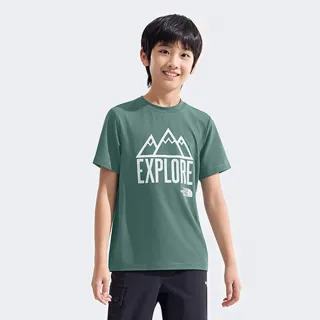 【The North Face 官方旗艦】北面兒童綠色吸濕排汗大尺寸印花短袖T恤｜8AN8HCH(排汗衫)