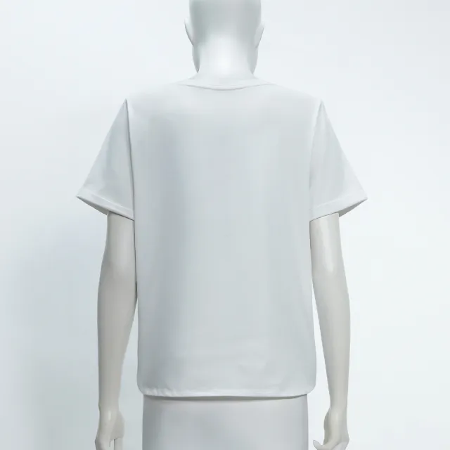 【ILEY 伊蕾】珠鍊亮片圖案短袖棉質上衣(白；M-XL；1252511215)