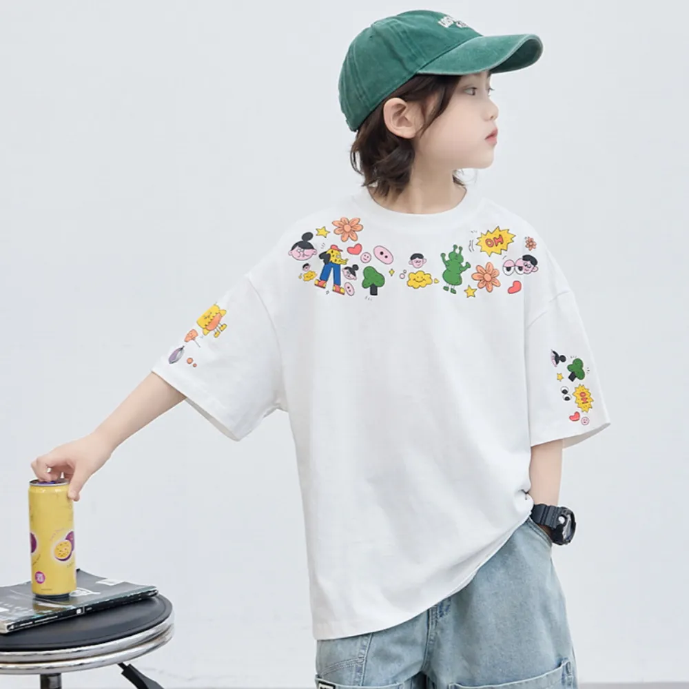 【UniKids】中大童裝花草小物短袖T恤 男大童裝女大童裝 CVLBXT8794(白)