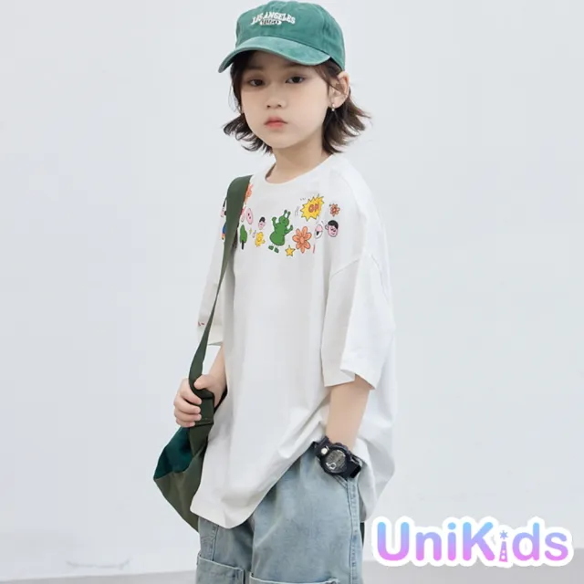 【UniKids】中大童裝花草小物短袖T恤 男大童裝女大童裝 CVLBXT8794(白)