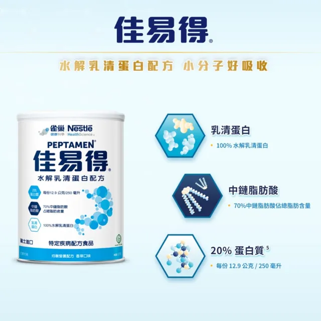 【雀巢健康科學】佳易得水解乳清蛋白配方(400g/罐)
